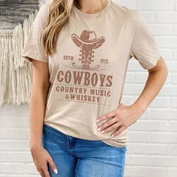 Cowboys Country Music Whiskey Drinking Funny T Shirt Loose Retro Western Travel Tshirt Vintage Graphic Tees Top Cowgirl Clothes