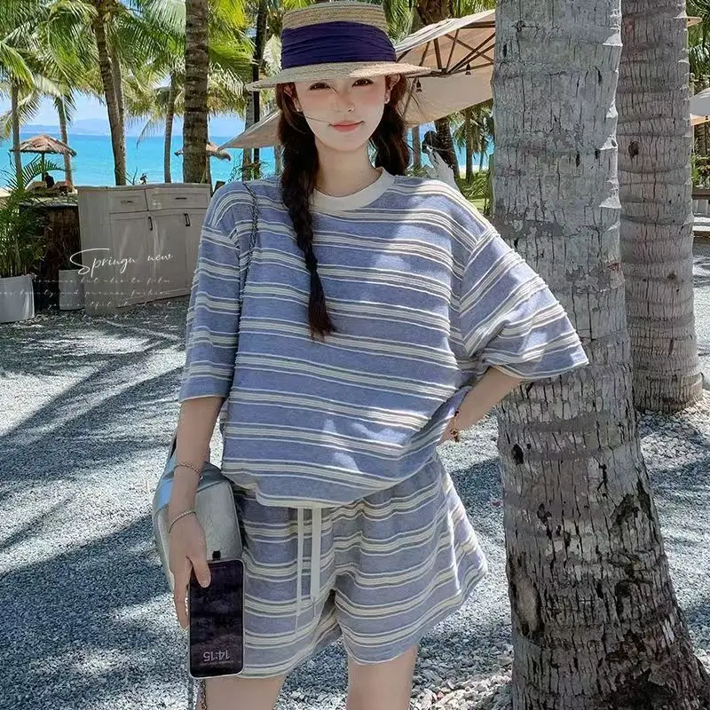 Ice Silk 2026 New Sportswear Set T-Shirt Shorts Women Summer Short Sleeve Two-Piece Trendy Casual Outfit Polyester Fabric