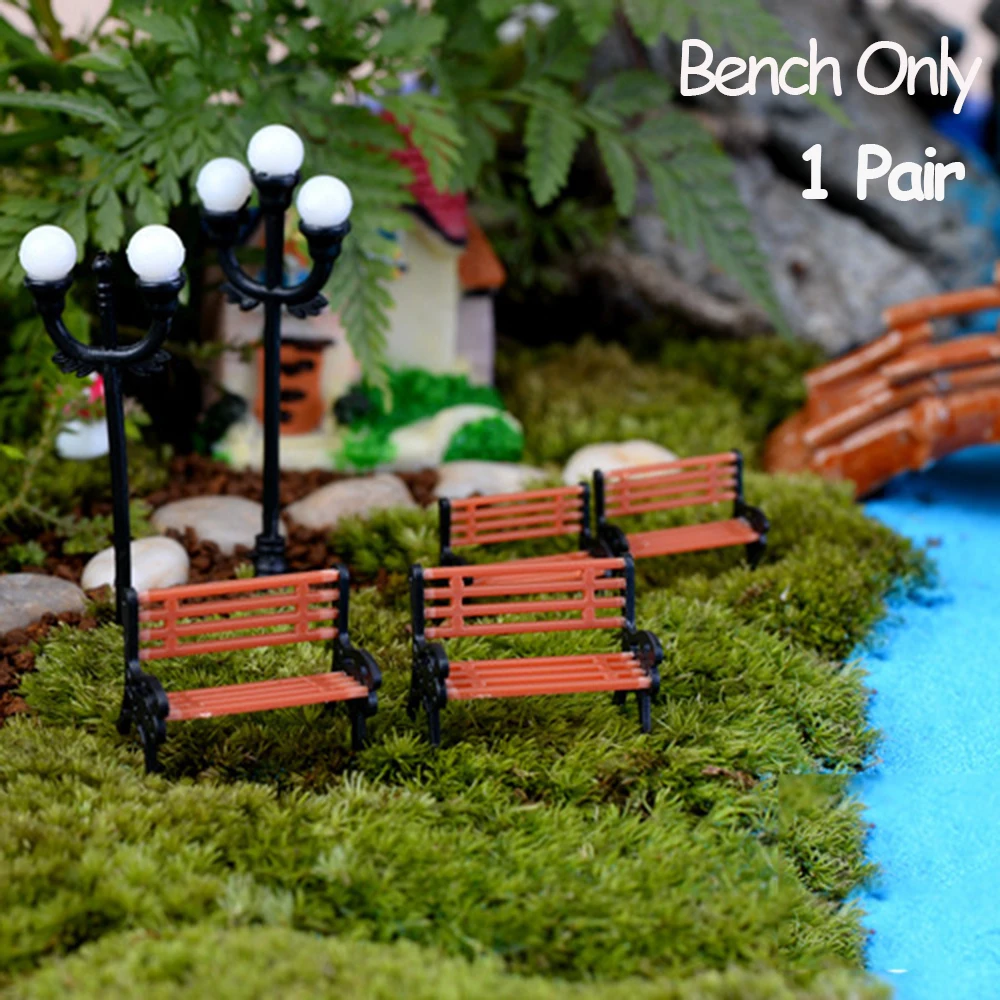 1Pair Resin Crafts Succulents Bonsai  Doll House Miniature Bench Stools Micro Landscapes Park Chair Figurines Fairy Garden Decor