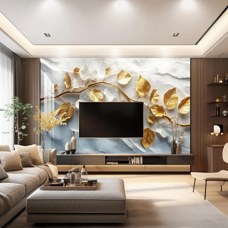 

Custom Mural Wallpaper Modern Fashion 3D Stereo Golden Embossed Leaf Abstract Pattern Background For Living Room Decor Painting