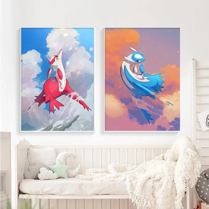 Canvas Painting Pokemon Latias Latios Cartoon Wall Poster Pikachu Nordic Nursery Kids Bedroom Decoration Picture Mural Cudros