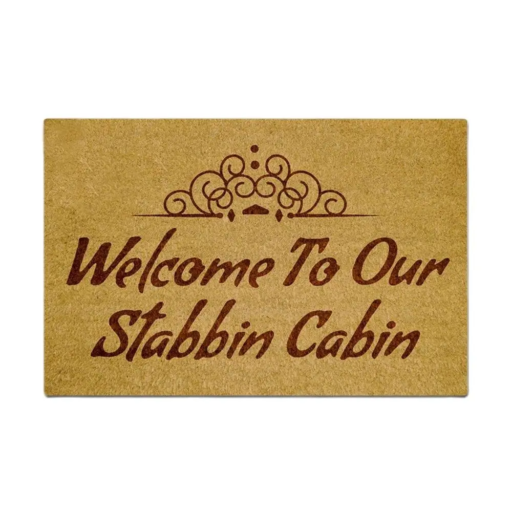 Welcome to Our Stabbin Cabin Doormat Outdoor Porch Patio Front Floor Christmas Halloween Holiday Rug Decor Home Door Mat