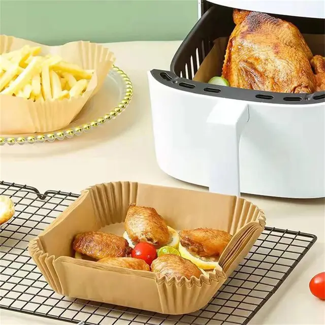 Papier do frytkownicy beztłuszczowej Jednorazowe pojemniki do frytkownicy Papier do pieczenia do frytkownicy Nieprzywierająca jednorazowa papierowa wkładka Płyta do grillowania