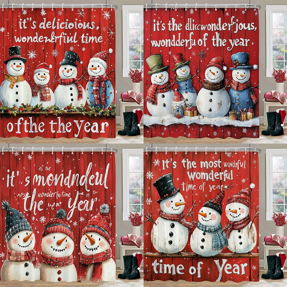 

Christmas Shower Curtain, Bathroom Decorative snowman Christmas Shower Curtain, home decoration Christmas Curtain with Hooks