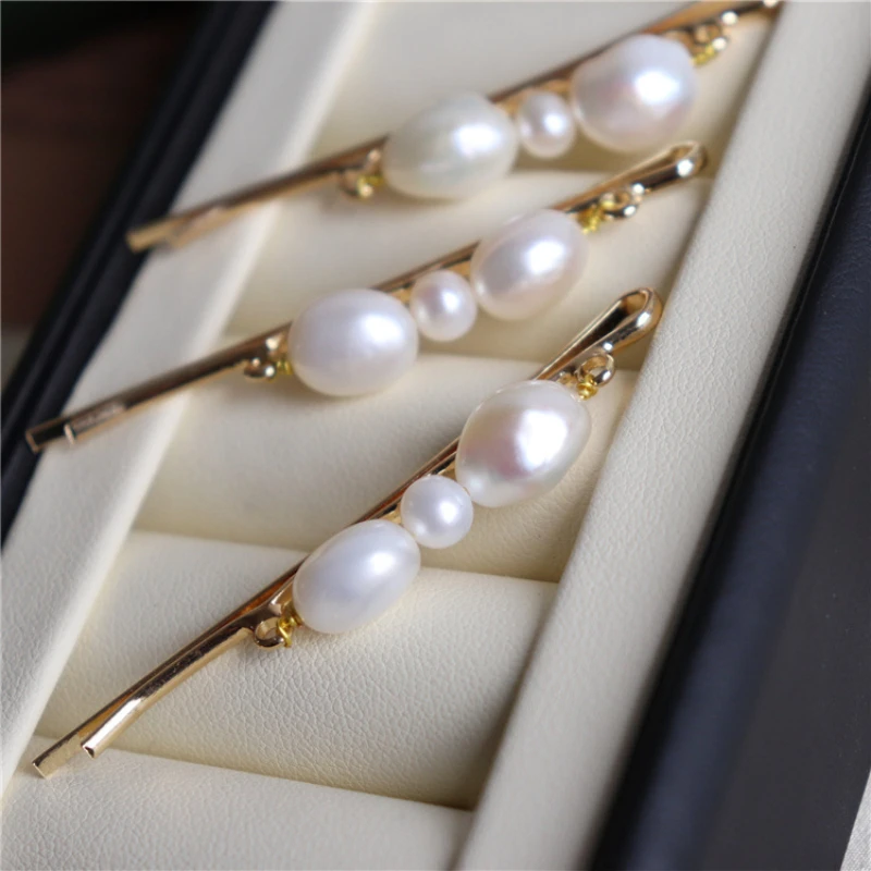 Tiara Hair Accessories for Women Girls Hairpins Natural Baroque Pearls Bowknot Bride Jewelry Hand Made Irregular Wedding Gift