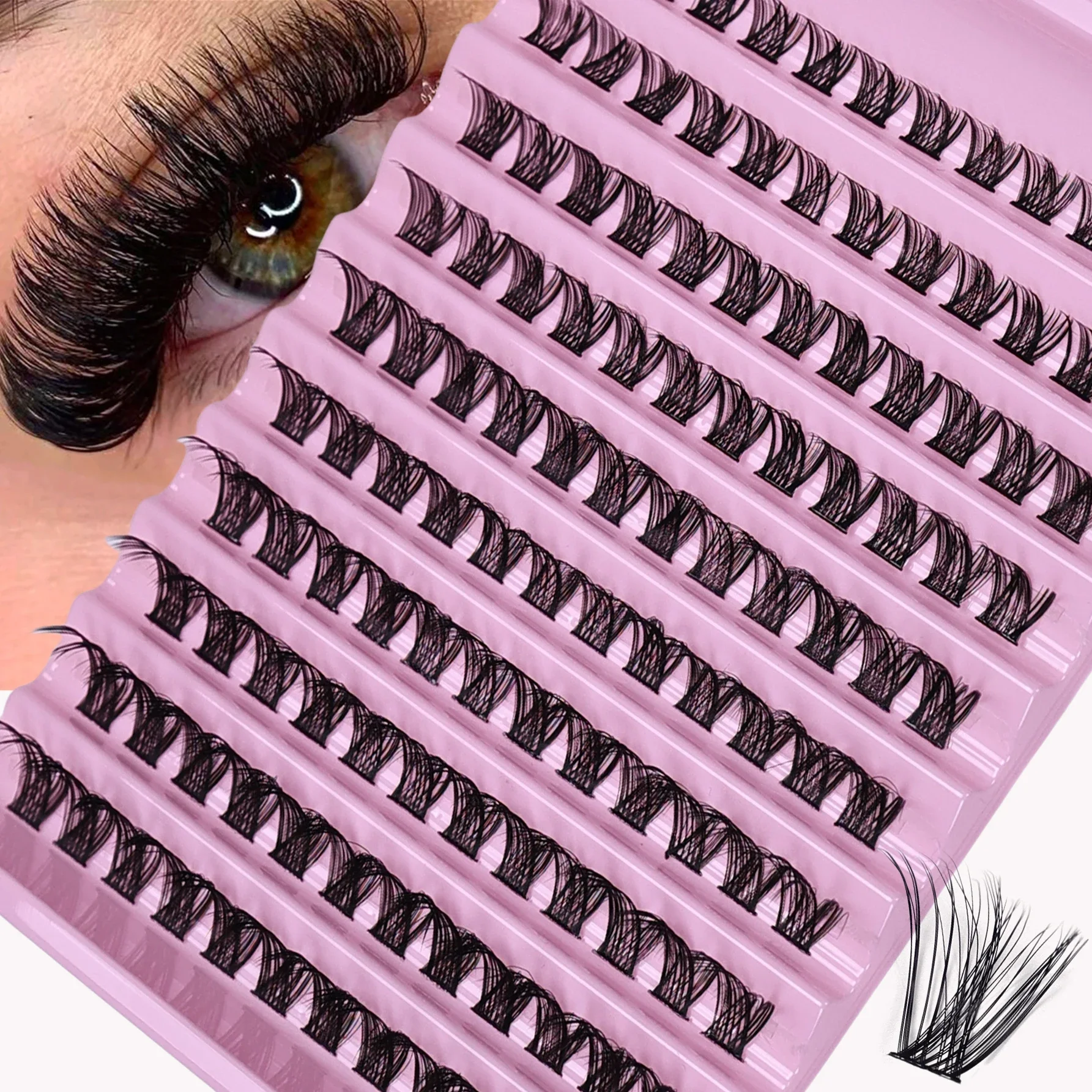 120pcs Cluster Lashes 8-16mm Wispy Individual Lash Natural Look Lashes D Curl Fluffy Cluster Lash DIY Eyelash Extension