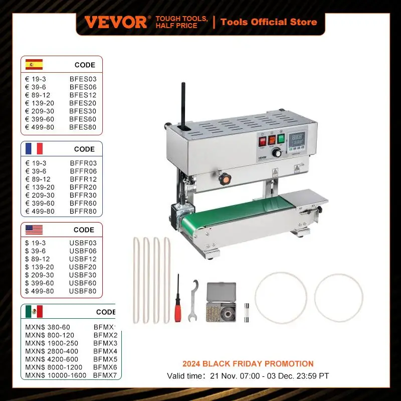 

VEVOR Continuous Bag Band Sealing Machine Vertical Sealer with Digital Temperature Control for 0.02-0.8 mm Plastic Bags Films