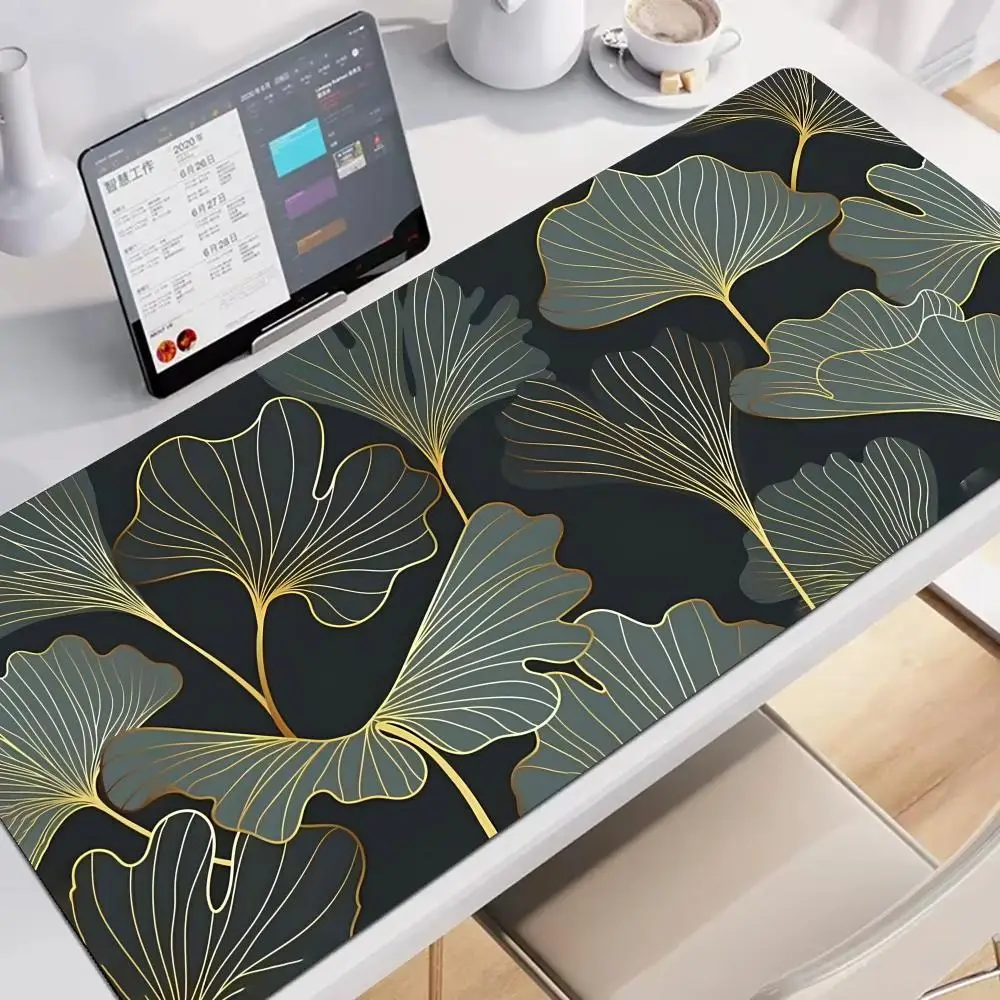 Verde ginkgo folhas mouse pad grande almofada de mesa jogos antiderrapante portátil tablet almofadas estendidas tapete mini pc playmat