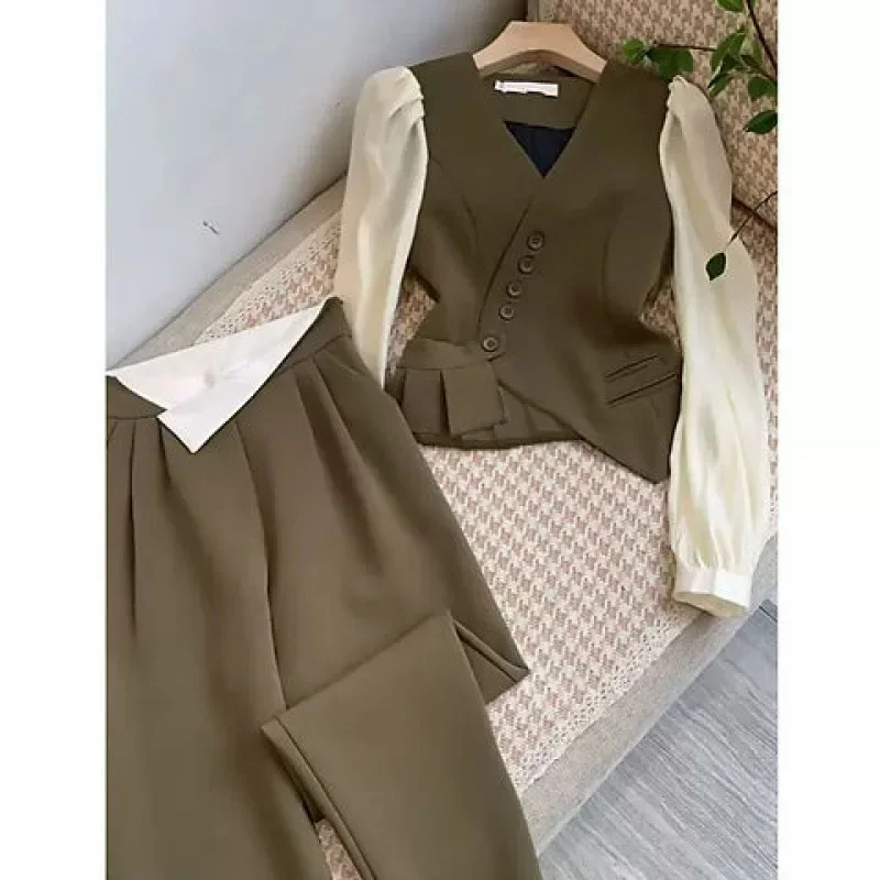 2024 Pant Suits Tailored Trousers Casual V Neck Blazers Spring Office Lady Work Two Piece Sets Womens Outifits Tracksuit