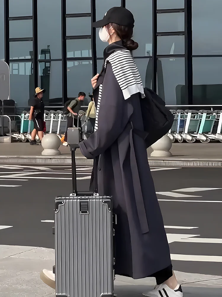 Elegancki płaszcz damski Faionable na jesień i zimę, nowy, luźny, mały rozmiar, midi, casualowy płaszcz, długi, ze stójką, zapinany na jeden guzik.