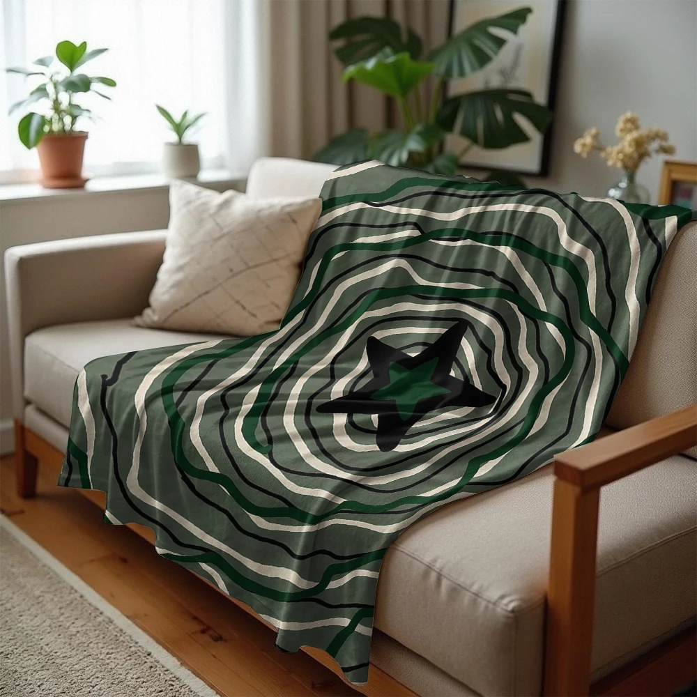 Green Star Swirl Lightweight Microfiber Soft Christmas Fleece Blanket Warm Cozy Throw for Bed Sofa Office Travel All Season