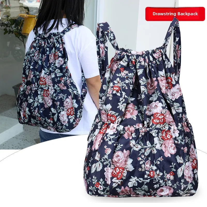 Korean Style Versatile Nylon Sports Backpack Water Resistant Large Capacity Lightweight Travel Bag with Drawstring for Students