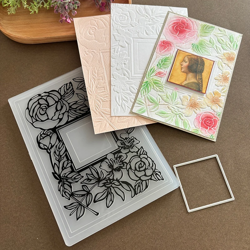 3D-Ordner mit rechteckigem Blumenrahmen und geprägtem Ordner und passender Form für DIY-Kunsthandwerk, Sammelalbum, Fotoalbum, geprägte Papierkarten