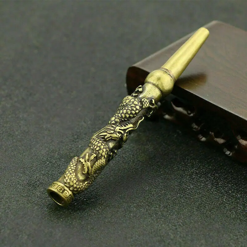 112MM Collection Curio China Bronze Animal Panlong Cigarette Holder Small Statue