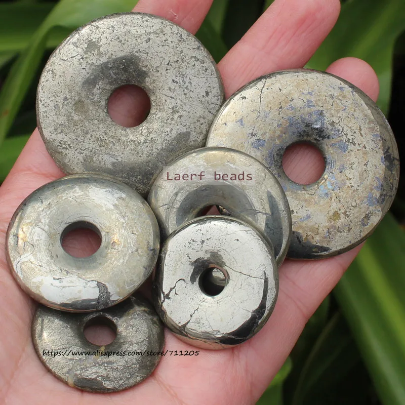 25-50mm Natural Silvers Gray Pyrite Stone Beads Donut Circle Shape Necklace Pandant ,For DIY Jewelry Making !