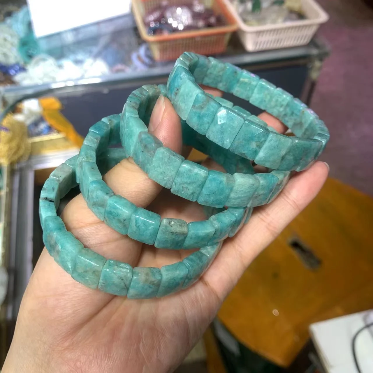 Blue Amazonite Stone Beads Bracelet Natural Gemstone Jewelry Bangle For Woman For Gift Wholesale !