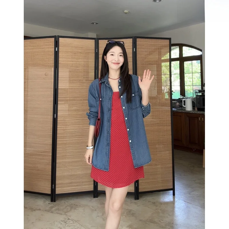 

Базовая джинсовая верхняя одежда для офисных работников G923Z02439, смесь хлопка и полиэстера, с длинным рукавом и воротником