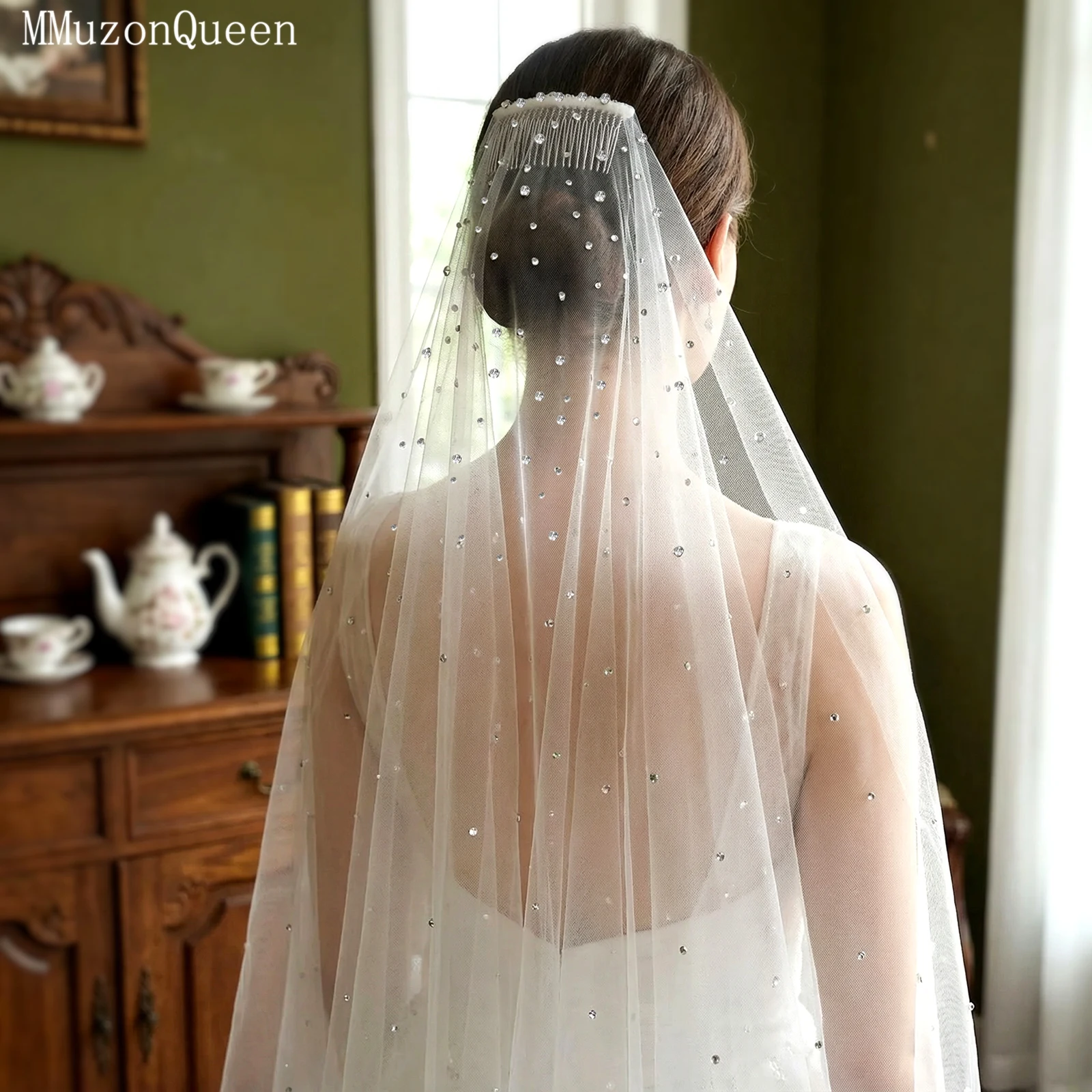 

TOPQUEEN Vestido De Noiva Vom Pedracessorio Noiva Высококачественная свадебная фата со стразами, 1 слой, короткая, на заказ, M31