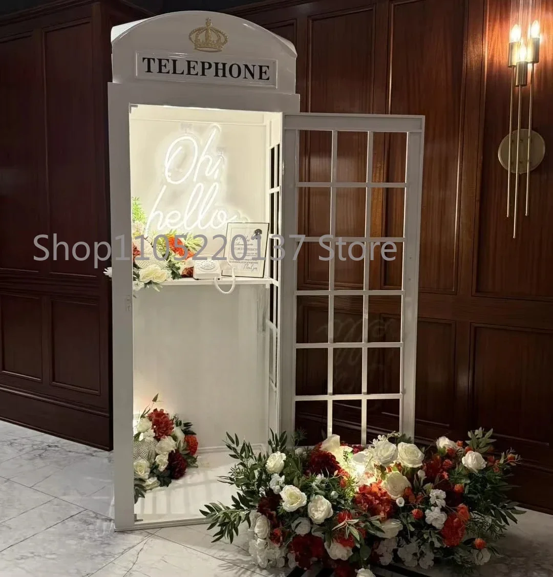 Vintage Outdoor Antique London  British White Metal Phone Booth  Wedding Event Party Decoration Phone Booth