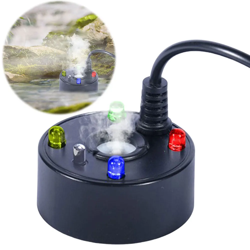 USB Mist Maker 4 LED Water Fountain Pond Fog Machine Atomizer for Halloween Party Decorations for Fish Tanks Rockery Decoration