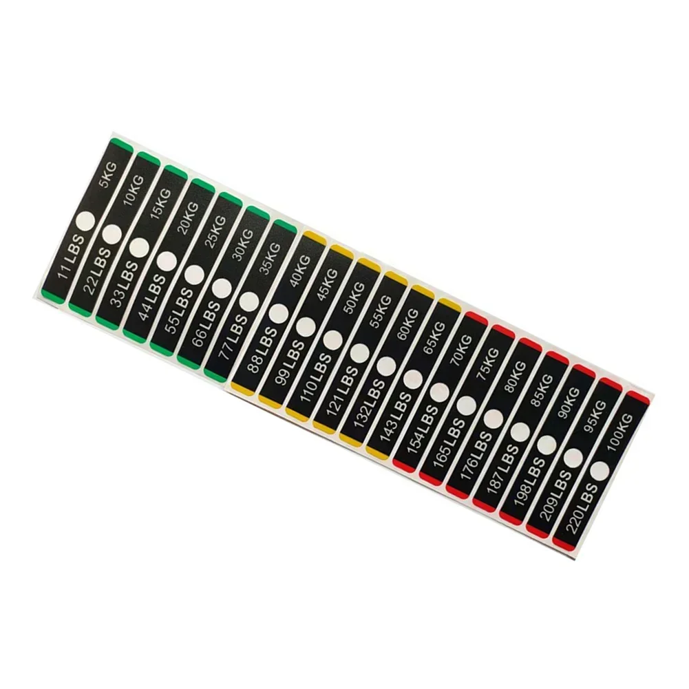 معدات اللياقة البدنية ملصقات الوزن الصالة الرياضية الوزن كومة تسميات عدد ملصقات PP 119*18 مللي متر ملحقات أدوات اللياقة البدنية