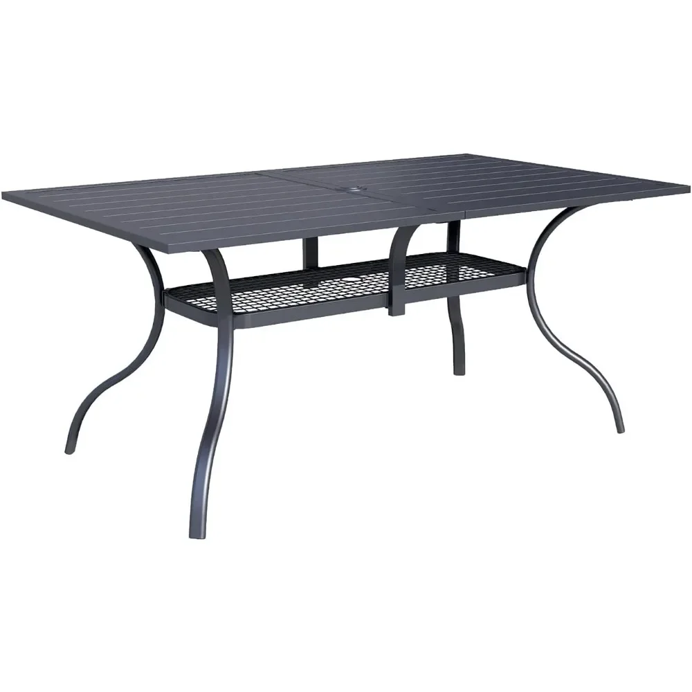 Patio Dining Table, Outdoor Metal Rectangular Table Patio Furniture Classic Black Table with 1.57