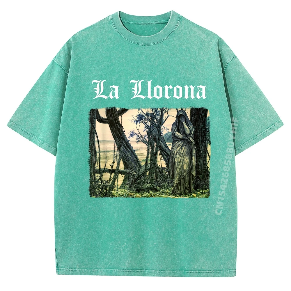 الكلاسيكية غسلها تيز لا لورونا الأسطورة الشعبية لاتينا القوطية موضة تي شيرت الرجال الفرقة بلايز خمر غسلها التي شيرت للرجال #3