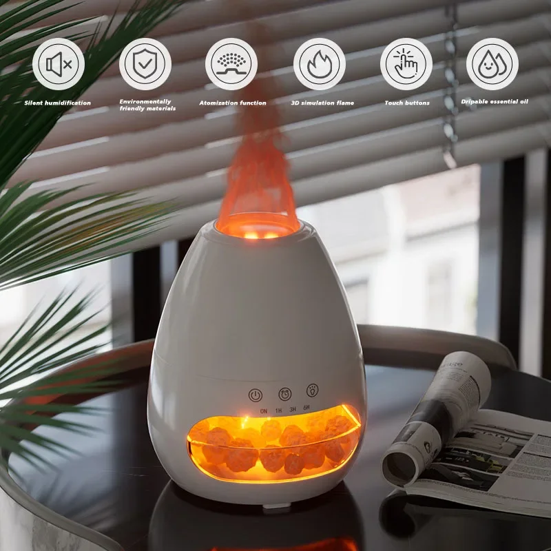 FirmHome StoreNew Fashion 3D Fire Flame Cool Misting Humidifier Ultrasonic Salt Stone Essential Oil Volcanic Aroma Diffuser