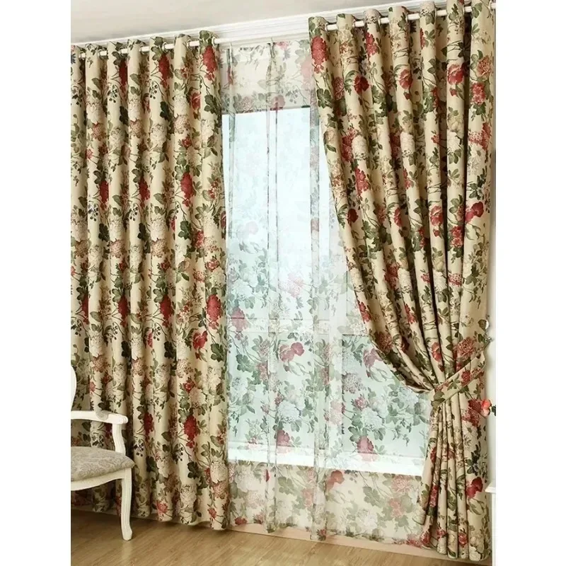 American Pastoral Warm Natural Printed Floral Curtains Living Room Bedroom Balcony Curtains