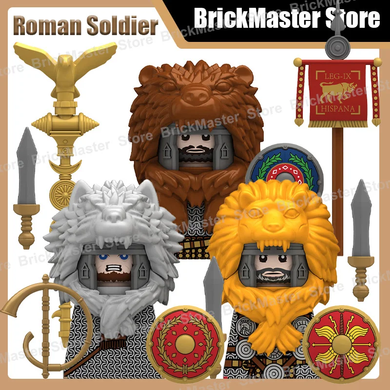 MOC Medieval Military Roman Soldier Figure Building Blocks Army War Infantry Guard Trumpeter Helmet Sword Shield Bricks Toy Gift