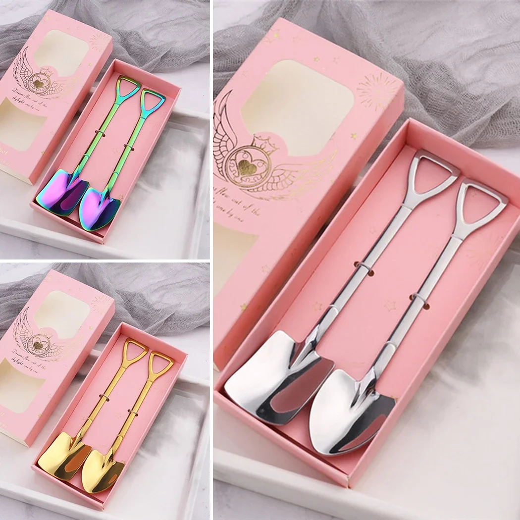 

2Pcs Creative Retro Watermelon Shovel Coffee Spoon Stainless Steel Dessert Spoon Ice Cream Spoon Tip Flat Shovel Christmas Gifts