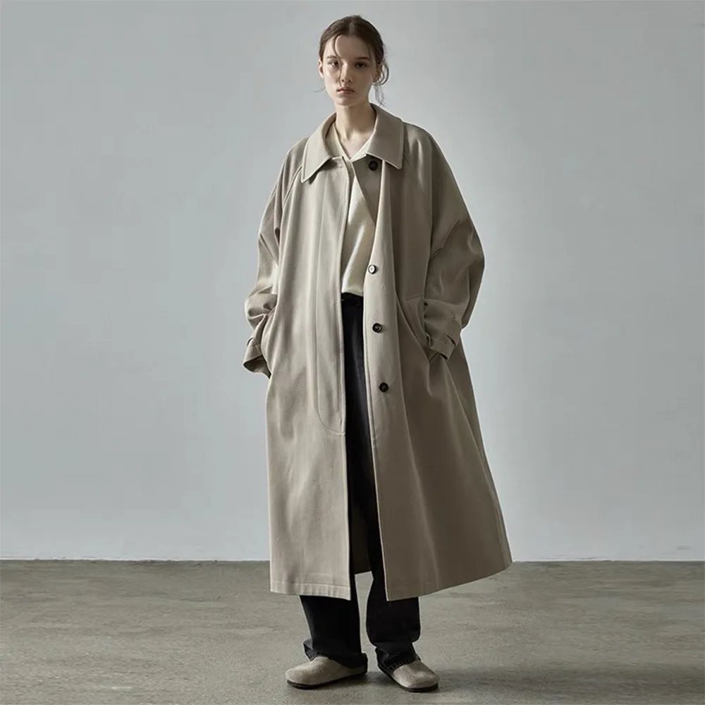 

Long Silhouette Classic Windbreaker Women's Autumn 2024 Lazy Sle Coat Korean Facade Pattern Cotton 00% Long Sve Coat