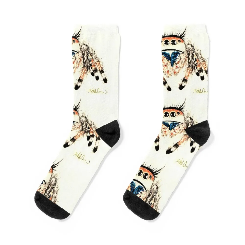 

Phid. Regius Jumping Spider Watercolor Socks sheer custom halloween japanese fashion Socks Men's Women's