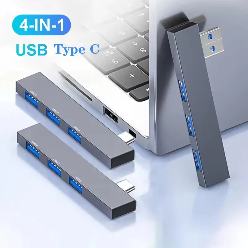 【4 Ports USB 3.0】USB C Hub Adapter, Type C to USB Splitter OTG Converter, Plug and Play for Laptop PC MacBook Phone Tablet Hot