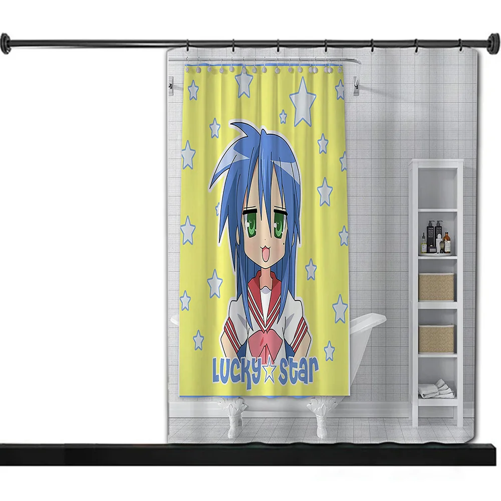 ラッキースター-カラーポリエステルファブリックシャワーカーテン、フック付き、防水、バス、バスルーム、家の装飾、塗料