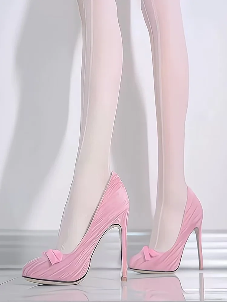 

A Niche Pink Pointed-toe High-heeled Shoe for Women in , Gentle, Fashionable and Versatile, with A Bow and Slender Single Heel