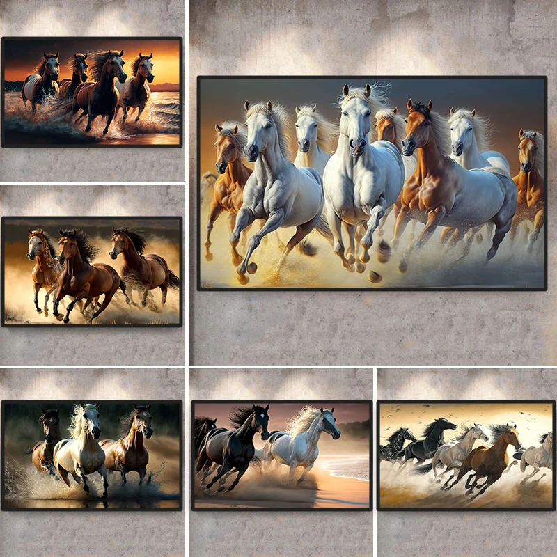 Beautiful Running Horses Canvas Painting Animal  and Prints Wall Art Pictures for Living Room Office Home Decor Cuadros