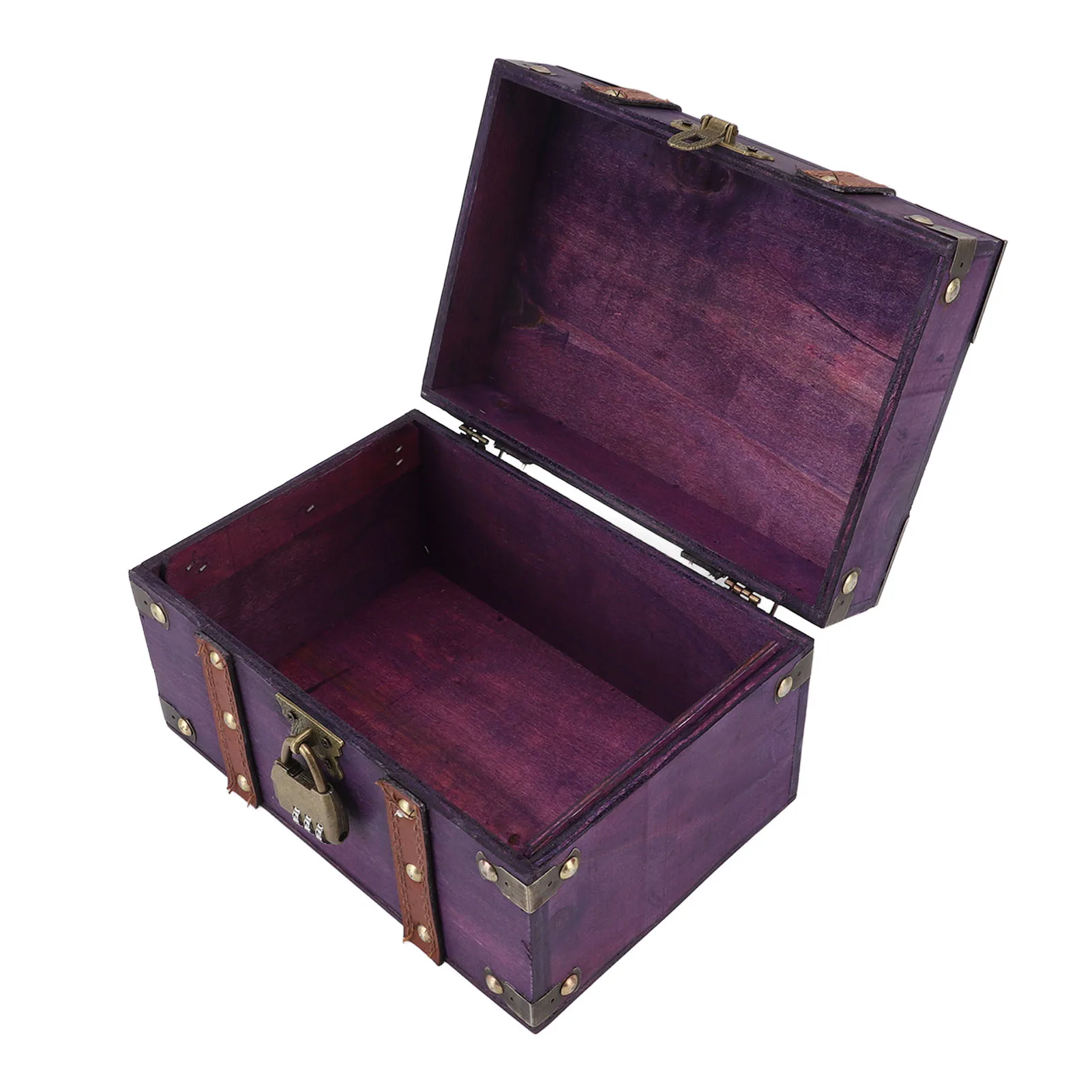 Versatile Decorative Vintage Wooden Treasure Chest Box Handmade Rectangle Small Rectangle Antique Wood Jewelry Box for Bedroom view 3