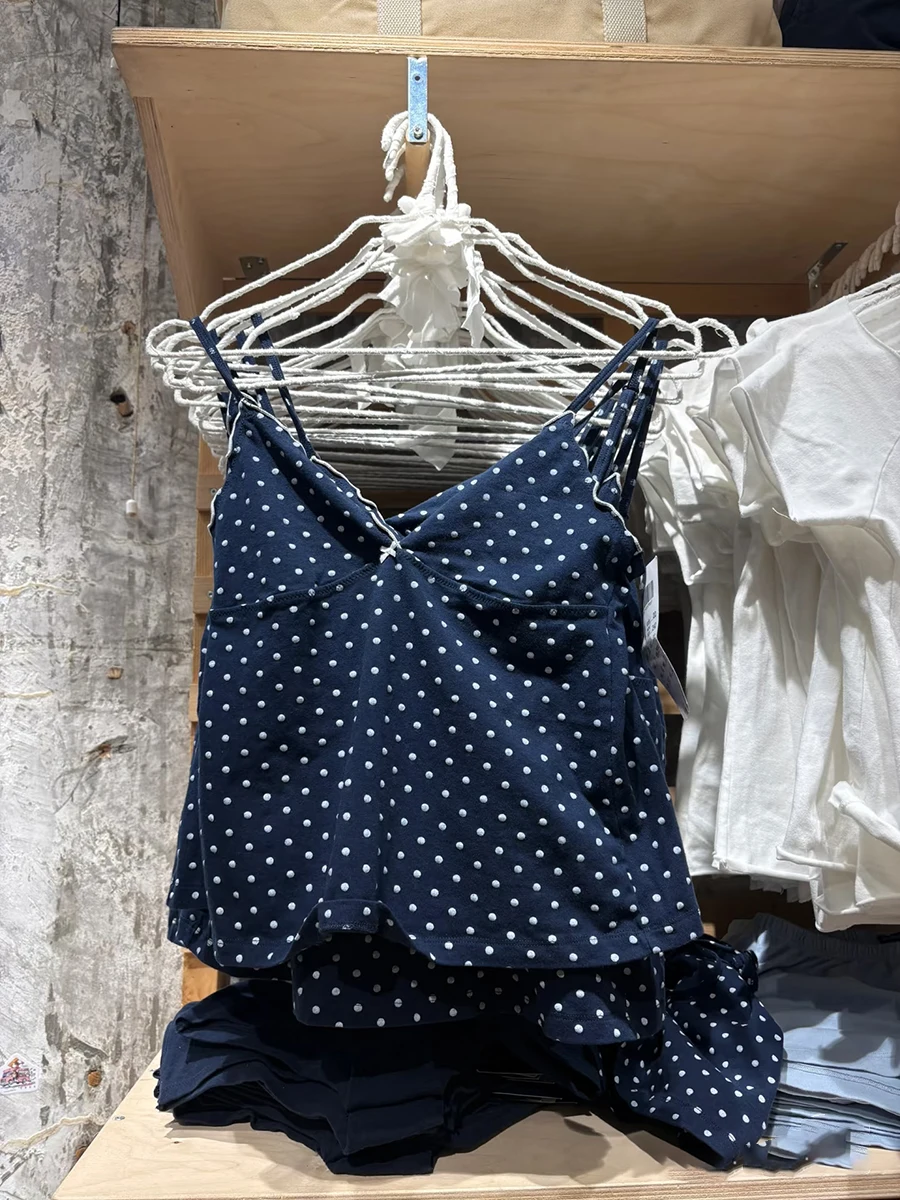 جديد البولكا نقطة القوس سليم تانك القمم المرأة الصيف الفطريات تقليم الخامس الرقبة مثير أكمام بروتيل الحلو لطيف القطن المحاصيل القمم Y2k الملابس