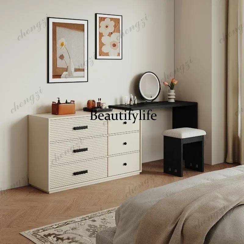 Cream Style Makeup Table Dresser White Small Apartment Master Bedroom Chest Integrated Six Pumping Storage Locker