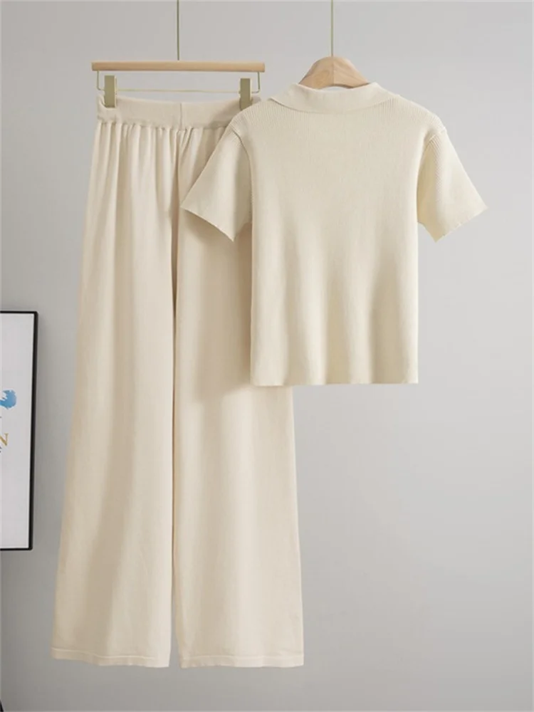 

NEW Casual Solid All-match Sporty Chic Turn-down Collar Short Sets Summer Office Lady T-Shirts Slim 2 Pice Sets