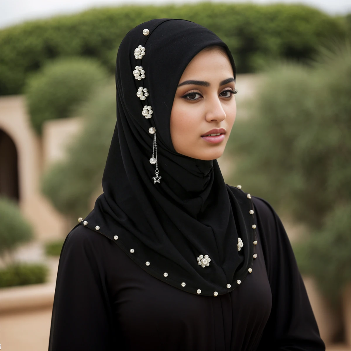 Hijab muçulmano instantâneo para mulheres, tampas hijab internas, lenço elástico liso, pérolas com borboleta, turbante estilo elegante, na moda