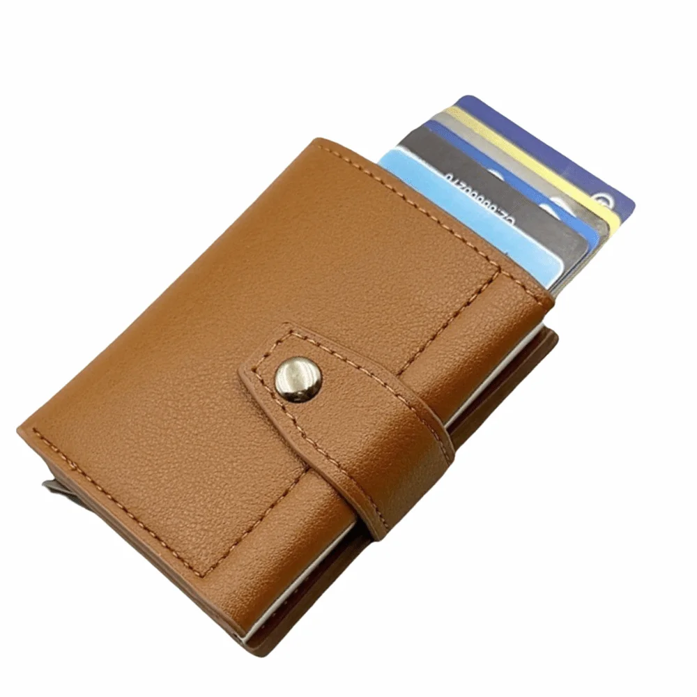 محفظة رجالية عصرية مضادة للسرقة بلون سادة متعددة الوظائف وحامل بطاقات الائتمان ومحافظ بطاقات منبثقة أوتوماتيكية للرجال #2