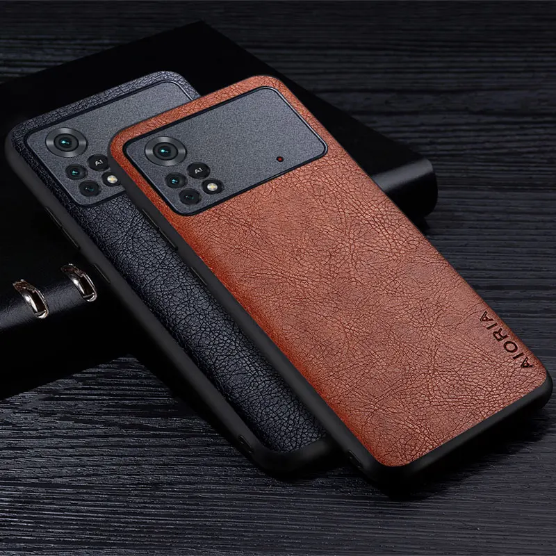 Leather Case For Poco M4 Pro 4G 5G Premium Business Style Retro Litchi Pattern TPU/PC Back Cover for xiaomi poco m4 4g 5g case