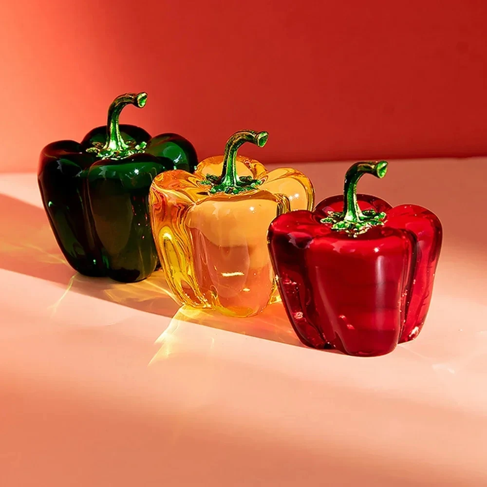 Adornos de pimiento verde, decoración de esmalte de colores, decoración de cristal para el hogar, cristal de cuarzo, regalo, recuerdo, estatuilla de Chile coleccionable
