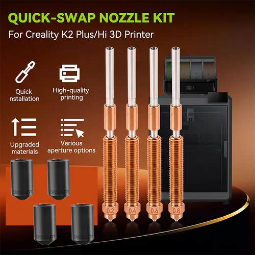 Imagen 2 del producto Creality ""Unicorn"" K2 Plus Hi Combo Kit de boquillas de intercambio rápido de 0,2/0,4/0,6/0,8 mm con boquilla integrada totalmente metálica limpia para K2 Plus