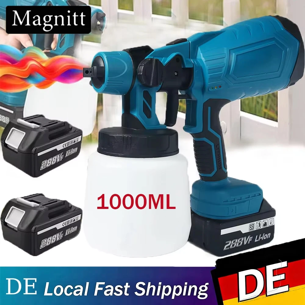 Image of 1000ML Elektrische Spritzpistole HVLP Auto Möbel Stahlbeschichtung Airbrush Kabellose Farbspritzpistole für Makita 18V Akku