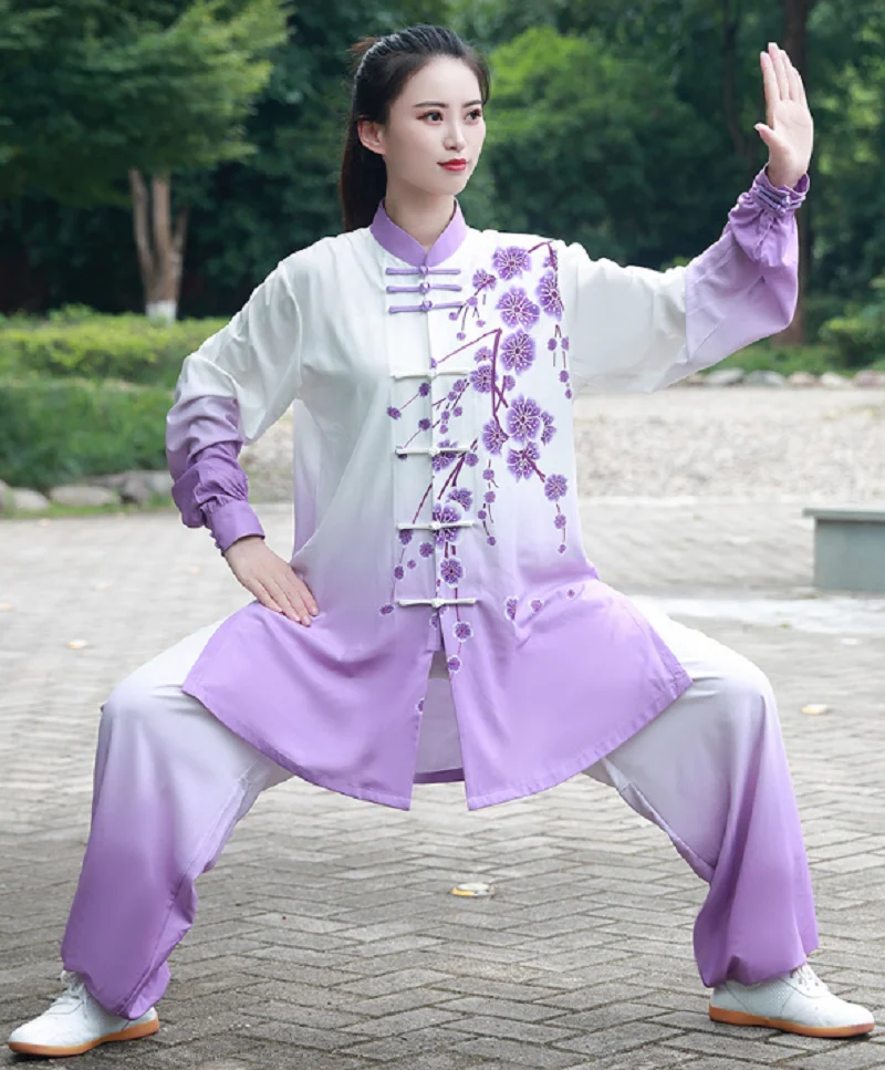 

Новый женский костюм в китайском стиле с цветочным принтом для тай-чи и кунг-фу: спортивная куртка и брюки для выступлений и занятий боевыми искусствами