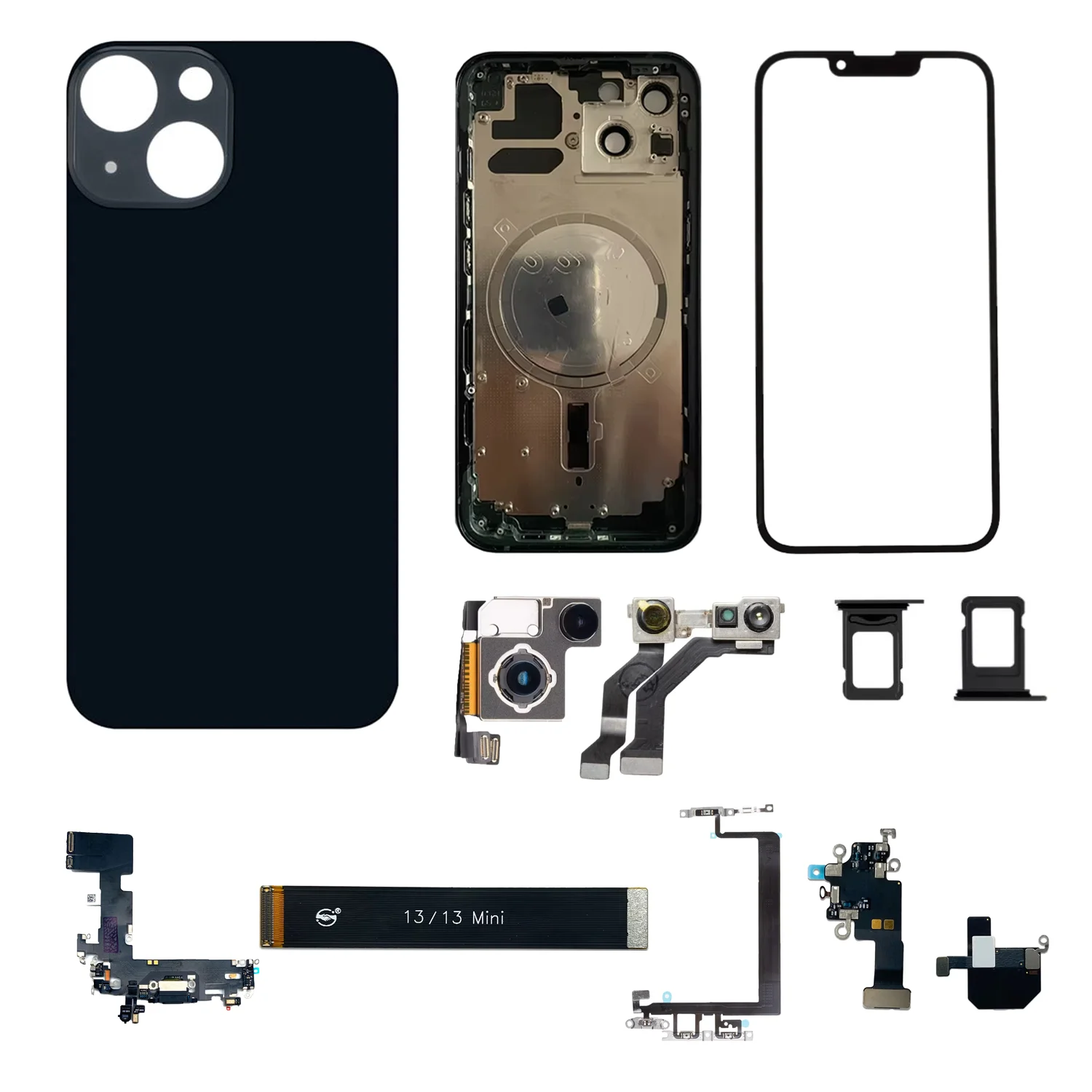 

For iPhone13 Battery Back Cover, Middle Frame, Flex Cable , Front And Back Cameras, Card Tray And Other Replacement Parts