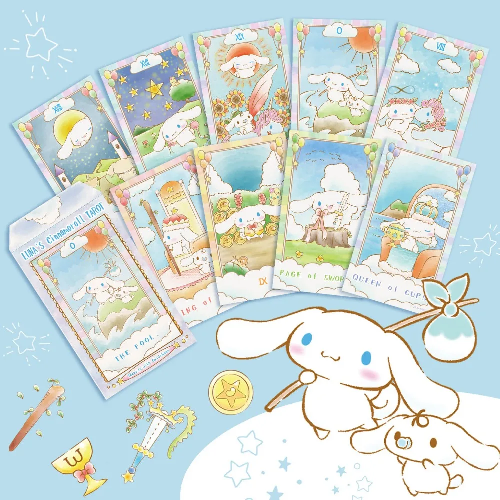 Baralho de tarô da lua 12*7cm, 78 peças, cartas de tarô de personagem de desenho animado japonês kawaii em caixa rígida para iniciantes